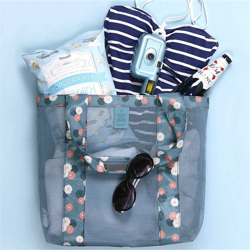 Фиолетовая 1 шт. прозрачная дорожая сумка с сеткой для одежды, сумка для хранения полотенец, очень большой размер, пляжная сумка из сетки, аксессуары для путешествий