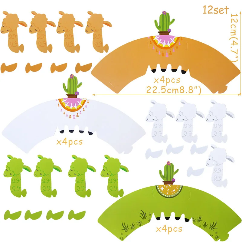 12 компл. Единорог обертка для кексов сова лиса свинья овца упаковка для торта Дети День Рождения Вечеринка ребенок душ десерт товары для украшения торта - Цвет: 12set Alpaca