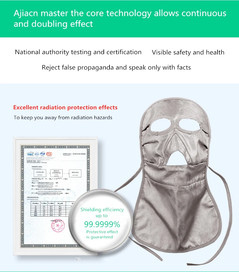 Ajiacn Рекомендуемая маска для защиты от электромагнитного излучения защищает лицо и защищает щитовидную железу EMF экранирующая длинная маска для лица