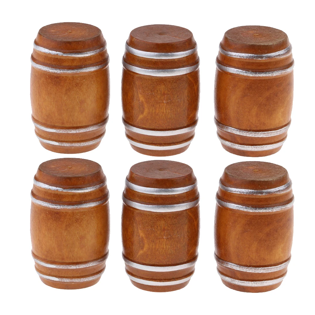 MagiDeal 6pcs 1/12 Dollhouse Miniature Beer Barrel Cask Model Room Acces