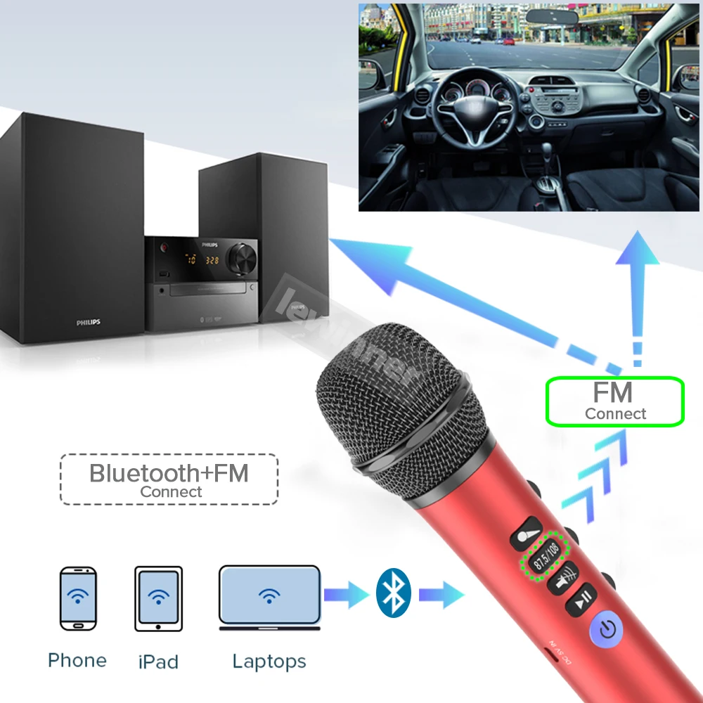 Lewinner Professional Karaoke Microphone Wireless Speaker Portable Bluetooth microphone for phone iphone Handheld Dynamic mic