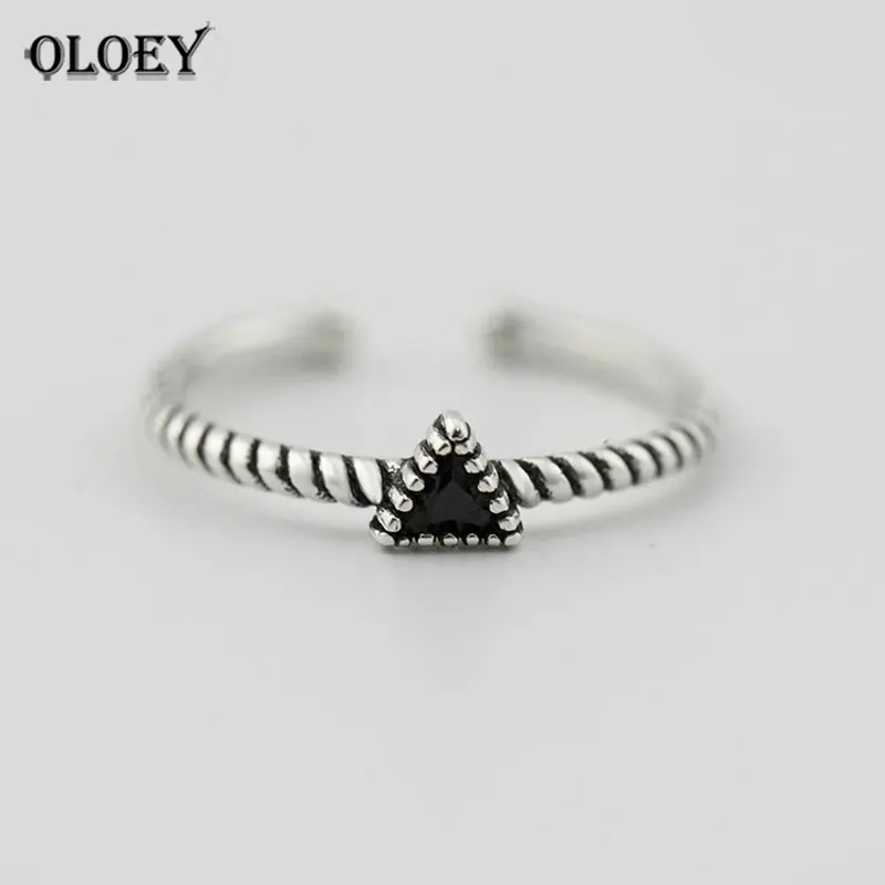 

OLOEY Simple 925 Sterling Silver Geometry Triangle Rings For Women Girl Gift Opening Ring Vintage Sterling-silver-jewelry YMR217