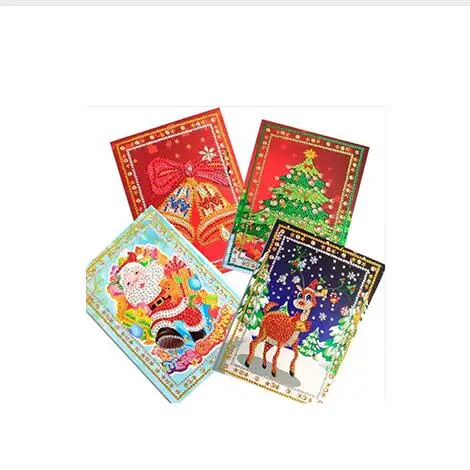 

4 piece set 5D DIY diamond painting cartoon paper postcard greeting card crafts children Santa Claus Merry Christmas