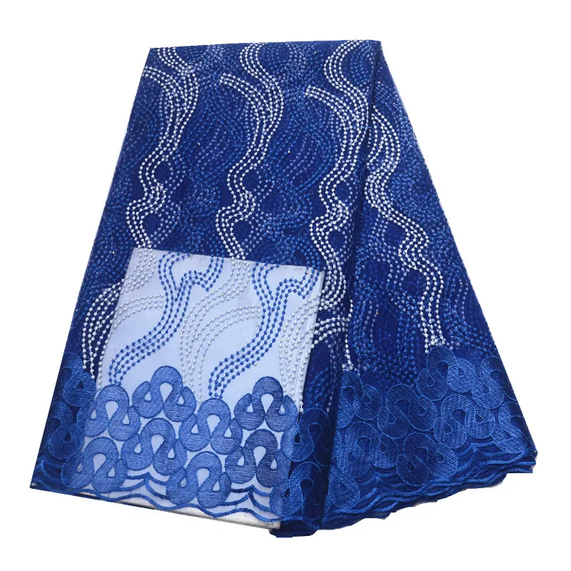 

new blue african lace fabric nigerian lace fabrics with beads latest high quality african tulle lace fabric 2019 for wedding