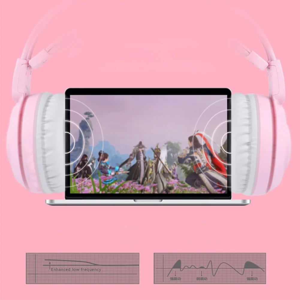 

USB Plug Vibration Mounted Kids Noise Canceling Gift Pink Cat Professional Adjustable Wired Gaming set For SOMIC G951s