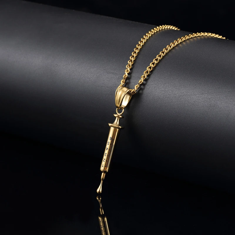 

2019 New Stainless Steel Needle Injection Syringe Needle Pendant Hip Hop For Men Women Personality Fashion Necklace Accessories