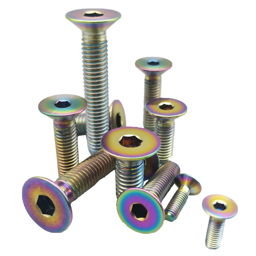

12 pcs M5x10/15mm Ti Bolt Titanium bolts DIY Gold and Burned Color Hexagon socket Countersunk Head screws Ti fastener