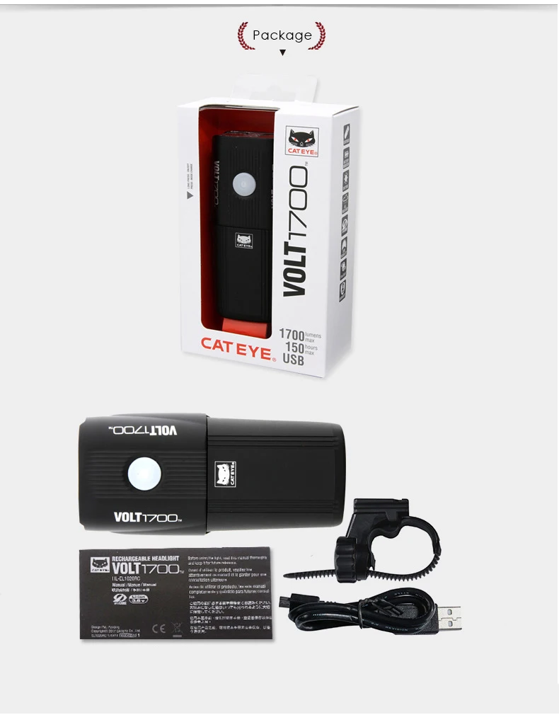 Best CATEYE 1700 LM Bicycle Light Cycling Front Bike Lights Waterproof Headlights USB Rechargeable Handlebar Lamp Lantern LED Torch 9