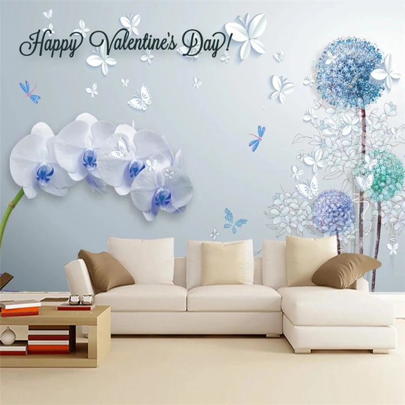 

Beibehang Custom wallpaper 3d photo mural water phalaenopsis dandelion TV background wall painting living room bedroom wallpaper