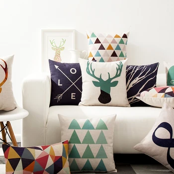 

Nordic Geometry Blue green Abstract Flora fauna Pillow Cover Home Decorative Pillows Linen Pillow Case Office Sofa Cushion Cover