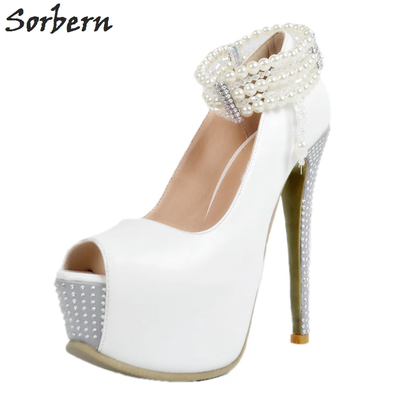 Sorbern White Bridal Wedding Shoes Plus Size Slip On