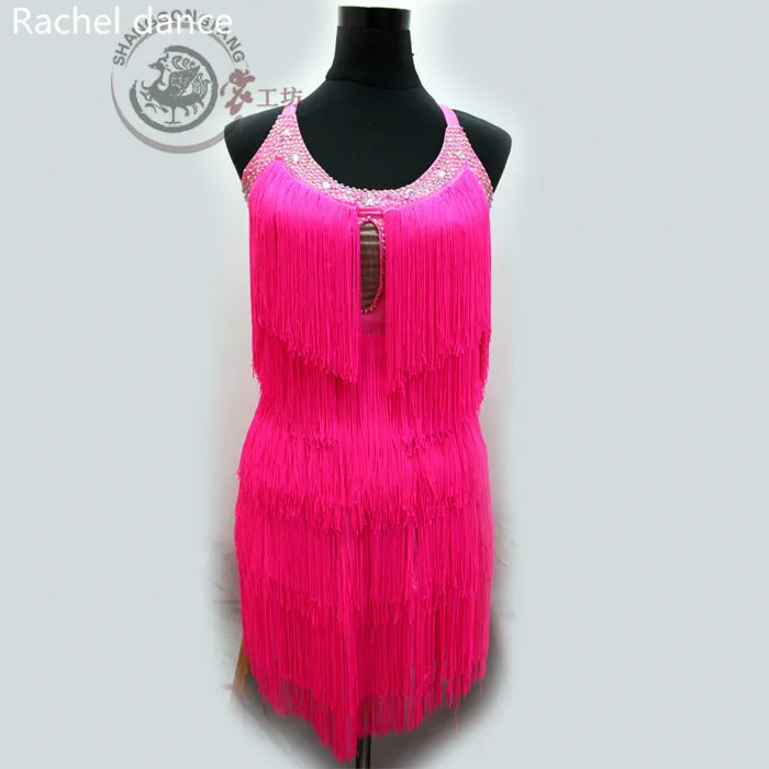 

Fringe Latin Dancing Clothing Feather Sequins Pearl Style Sleeveless Samba Tango Dance Costumes Tassel Latin Dance Dress Set