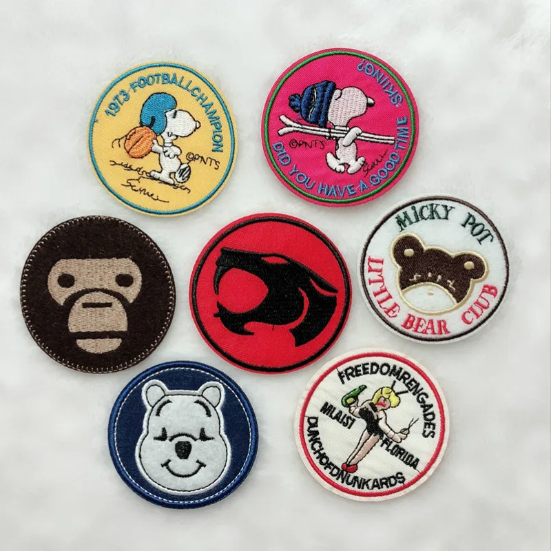

50pcs/lot Round Embroidery Patch Letter Cartoon Animal Dog Bear Badge Cloth Sticker DIY Coat Cap Decoration Iron on Transfer