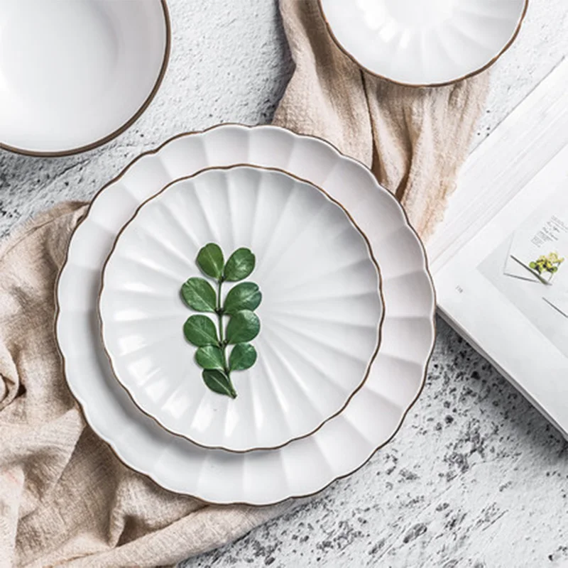 

European black handmade stroke white flower type Ceramic Tableware Porcelain Dinnerware Set Bone China Plate Mug Coffee Cup