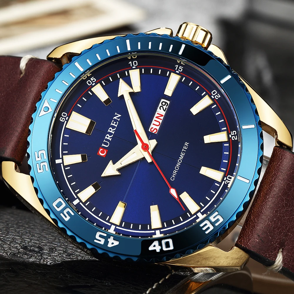 

2018 Curren Watches Luxury Watch Men Gold Blue Dial Male Quartz Clock Waterproof Army Watch Men Design Wristwatch Mens Luxury
