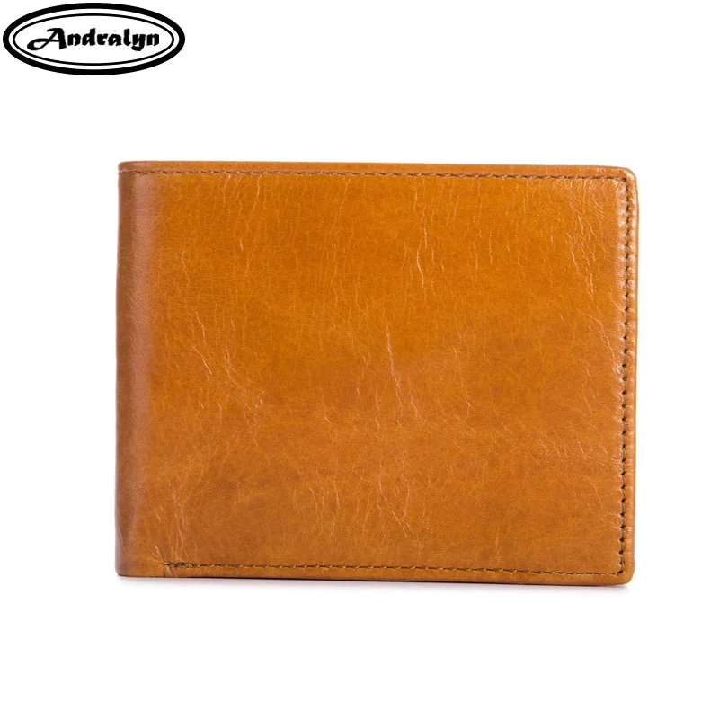

Andralyn Genuine Leather Men's Wallet Wax Leather Short Purse for Men Male Organizer Wallets Black & Orange Purse