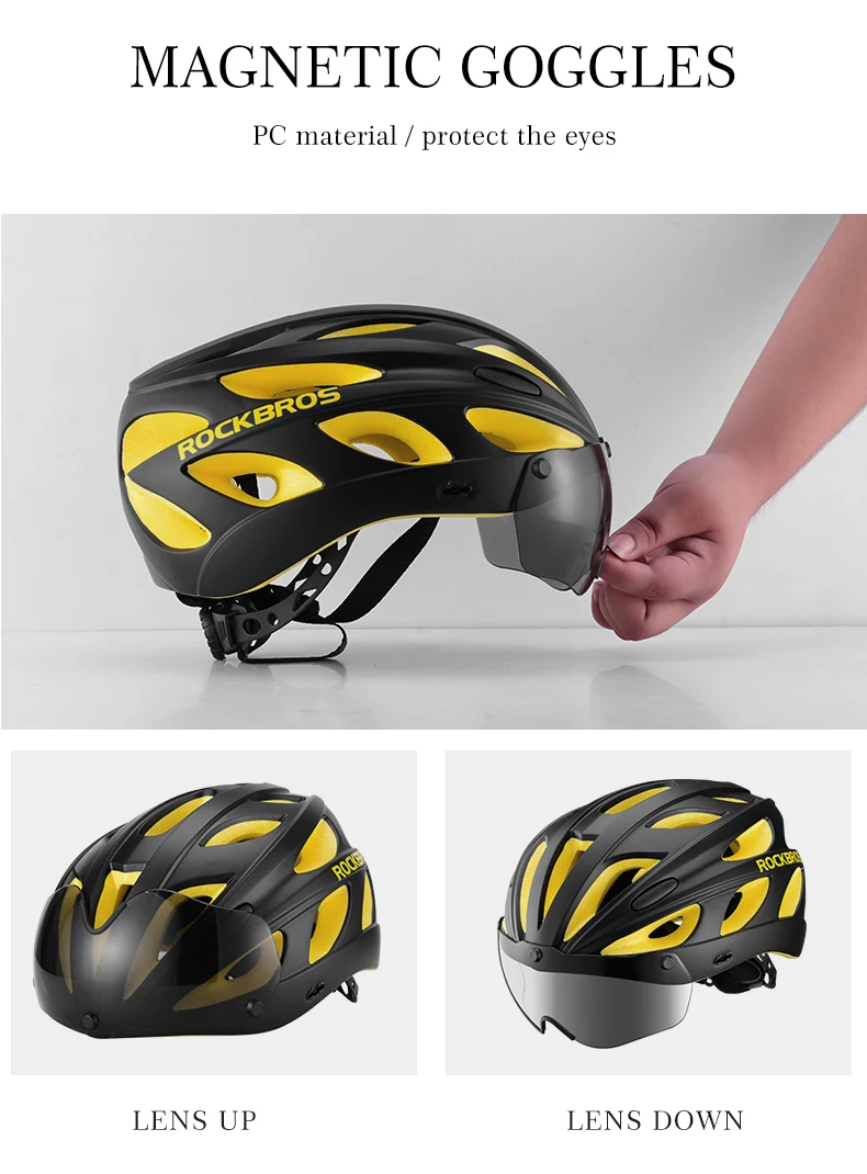 ROCKBROS интегрально-Формованный дорожный велосипедный шлем ультралегкие Магнитные очки красочные MTB горный велосипед шлем дорожный велосипедный шлем