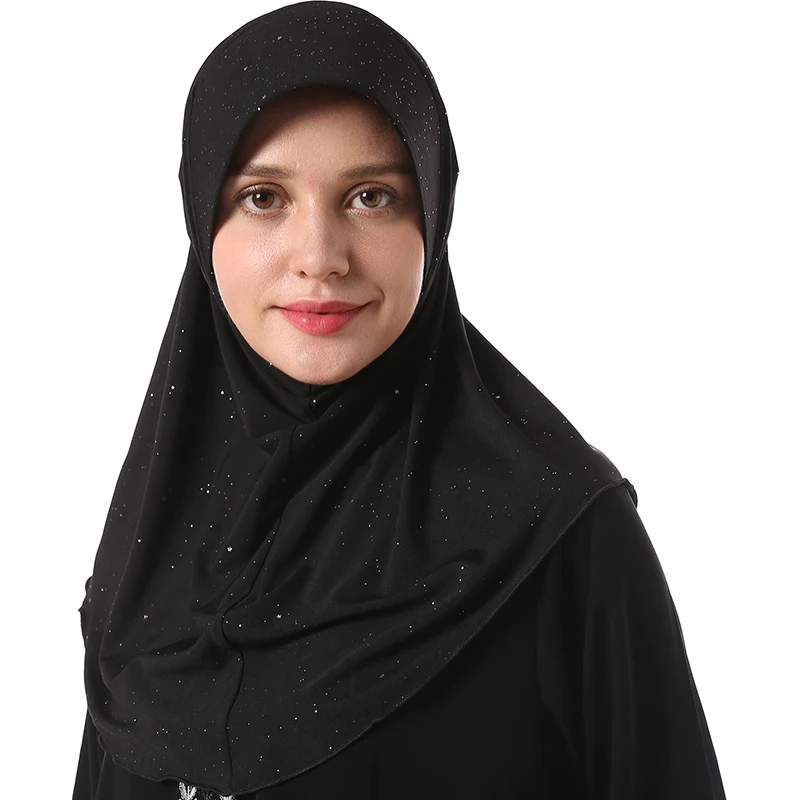 

Babalet Women's Modest Muslim Islamic Soft Lightweight Star Sequins Solid Jersey Headscarf Instant Hijab Ready to Wear Hijab