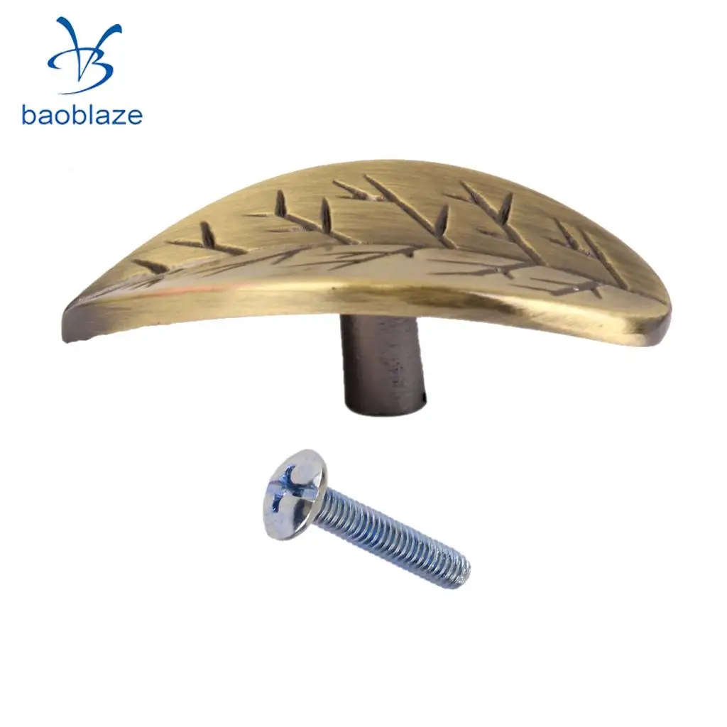4x Zinc Alloy Leaf Design Furniture Pull Handle Knob for Door Drawer Wardrobe Cabinet 4.6x3cm