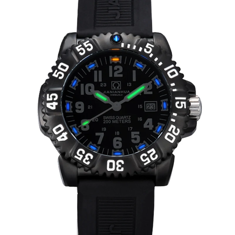 

Switzerland tritium Luminous Hands Carnival Luxury Brand Men's Watches Quartz Military Watch Men 200M Diver Waterproof clock