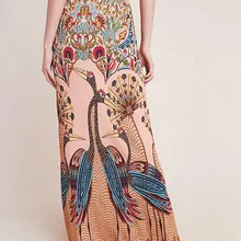 Женский павлин с распущенным хвостом печать пакет бедра, высокая талия Повседневная осень и зима новая длинная юбка