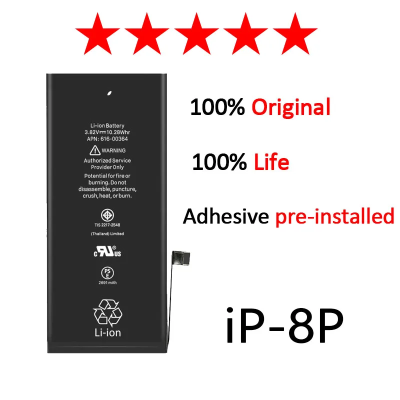 

10pcs/lot Zosol AAAAA Quality Original Lithium Battery For iPhone 8 Plus Genuine Replacement Batteries Internal Phone Battery