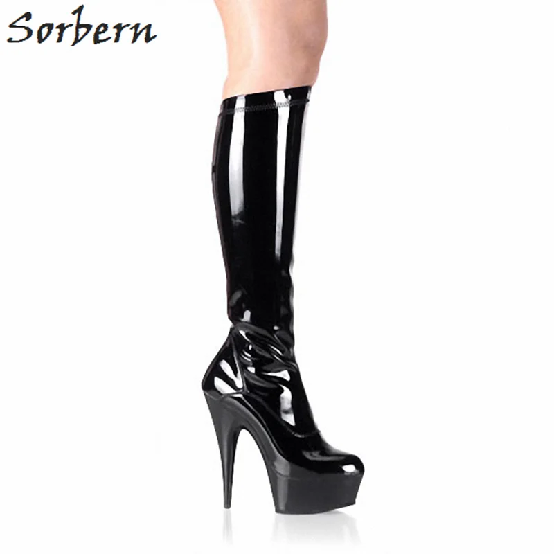 

Sorbern Patent Leather Women Knee Length Boots 15CM Heels Boots Lace Up Botas Mujer 2018 Plus Size China 35-46 Zapatos Mujer