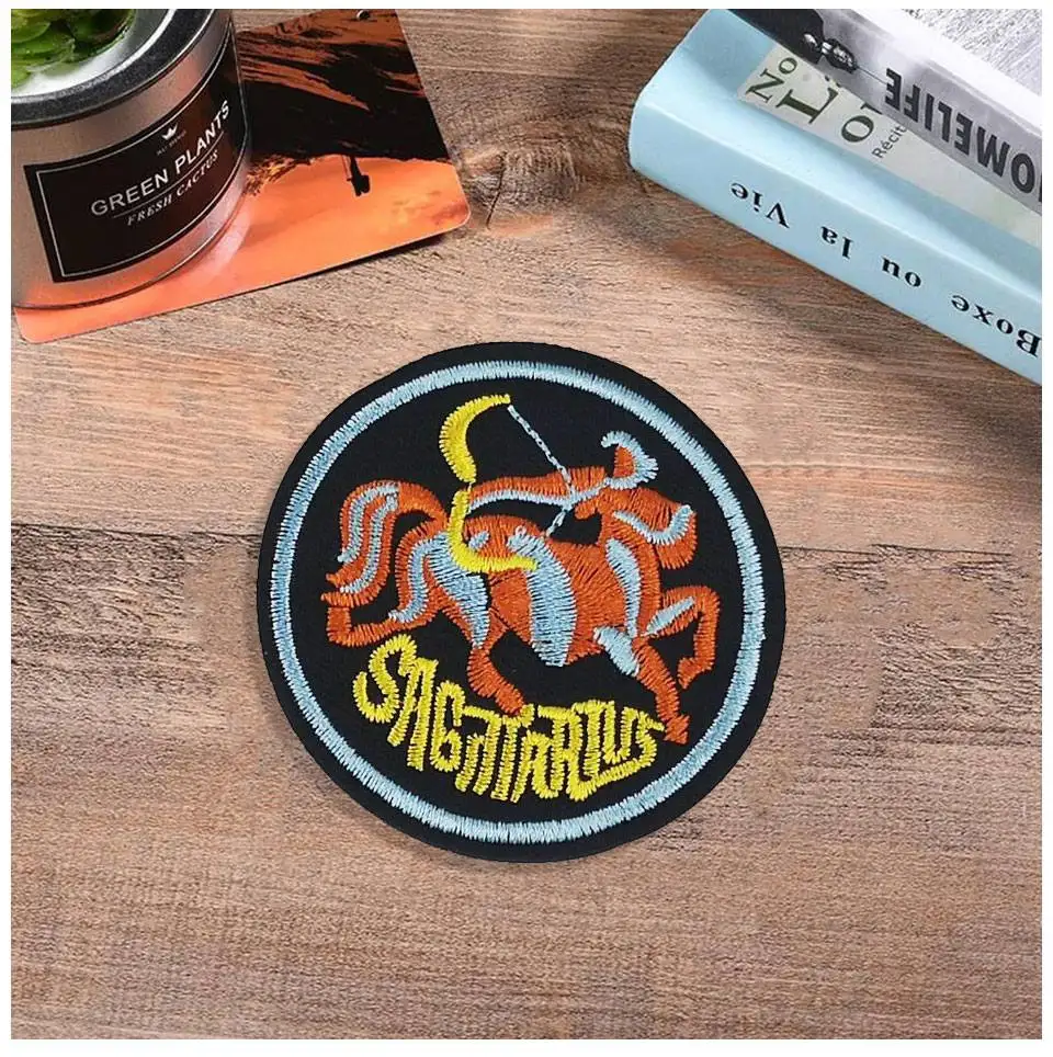 Embroidery Iron On Patches 3D Zodiac Signs Leo Virgo Pisces Aquarius Libra Taurus Scorpio Patch DIY Stickers On Clothes Fabric   (11)