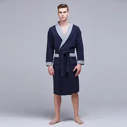 Для мужчин халат недавно с длинным рукавом кимоно халат свободные пижамы Домашняя одежда повседневное ночная рубашка карманом XL XXL