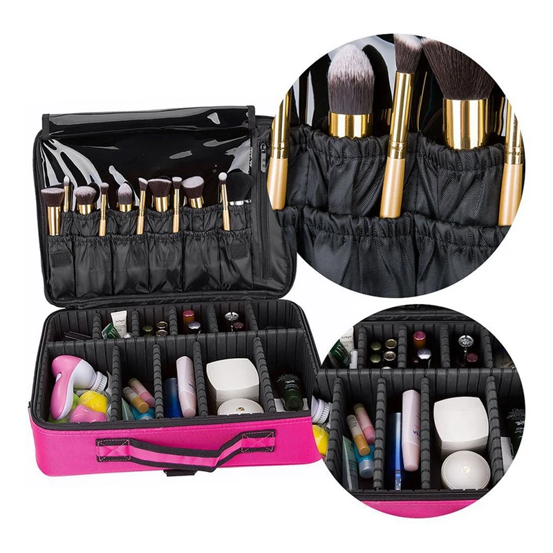 Large Capacity Makeup Case 3 Layers Cosmetic Organizer Brush Bag Makeup Train Case Makeup Artist Box For Hair Curler Hair Stra