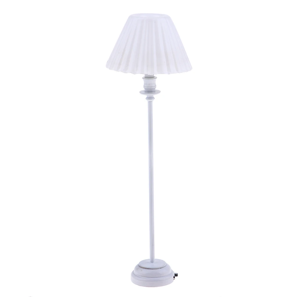 Simple Design Doll Accs Miniature Working Floor Lamp With White Shade 1/6 1/12 Scale