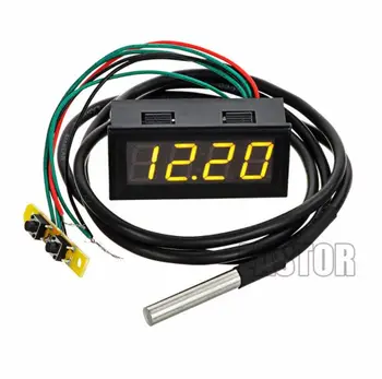 

DC 0-30V Voltmeter Thermometer Clock 3 in 1 0.56 Meter Gauge with DS18B20 Temperature Sensor Yellow Light