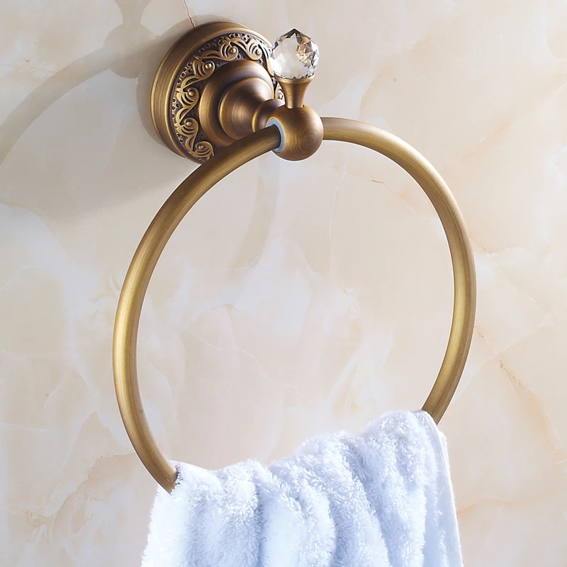 Antique Brushed Copper Towel Ring Luxury Bronze Carved Wall Mounted