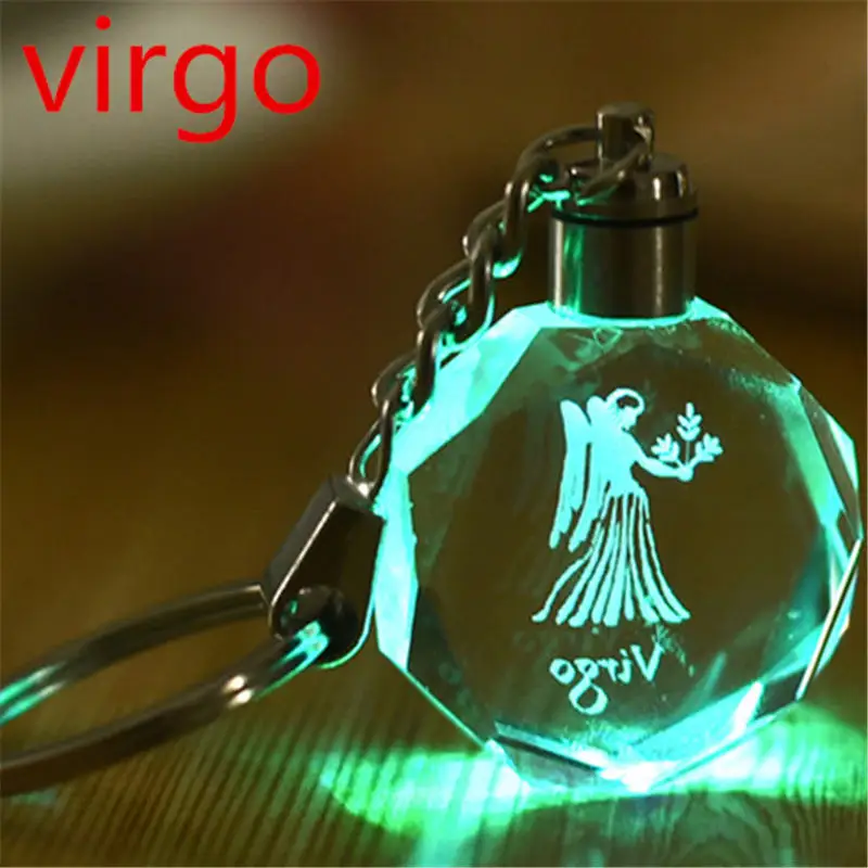 

Crystal 12 constellation 2019 Key Chain Laser Engraved Colorful LED Light Key Ring Glass Keychain Decoration Pendant Gift 868
