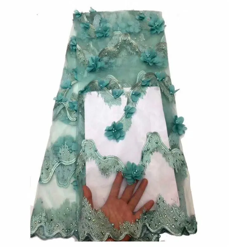 

Lace Fabric 2019 beads High Quality African Evening Dress Fabrics New Nigeria 3D Flower Embroidered Mesh Net Lace Fabric Pink
