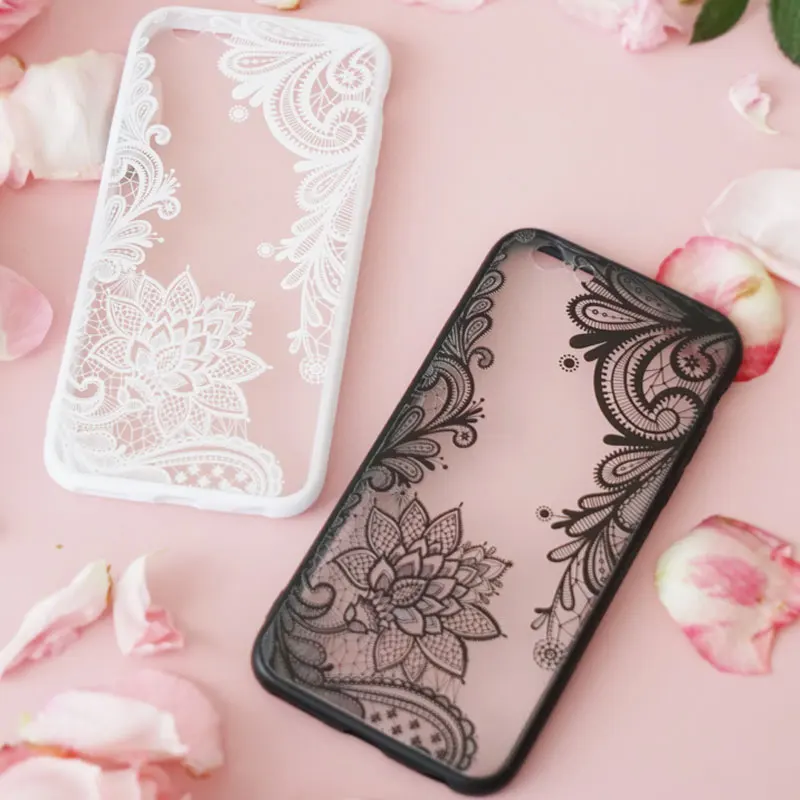 

Mandala Floral Patterned For iPhone X Sexy Lace Flower Clear Hard PC For iPhone X 5s 5 SE 6 6s 7 8 Plus Back Cover Cases Coque