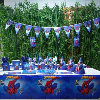 

132pcs Flags Tablecloth Straws Cups Plates Spiderman And Other Party Supplies Kids Birthday Superhero Party Supplies Decoration