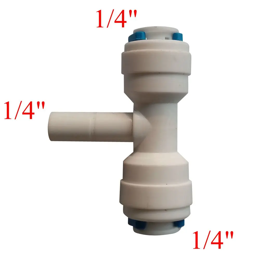 

RO Water Reverse Osmosis Aquarium System Connector Fitting 1/4" OD Tube Quick Connection 1/4" Pipe Type T Connector ROST-2-2-S2