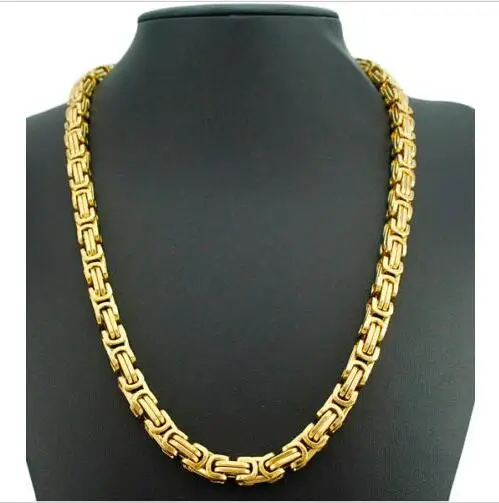 

Heavy Gold 316L Stainless Steel Square Byzantine Chain Link Men's Necklace 8.2mm 24'' Nice Jewelry