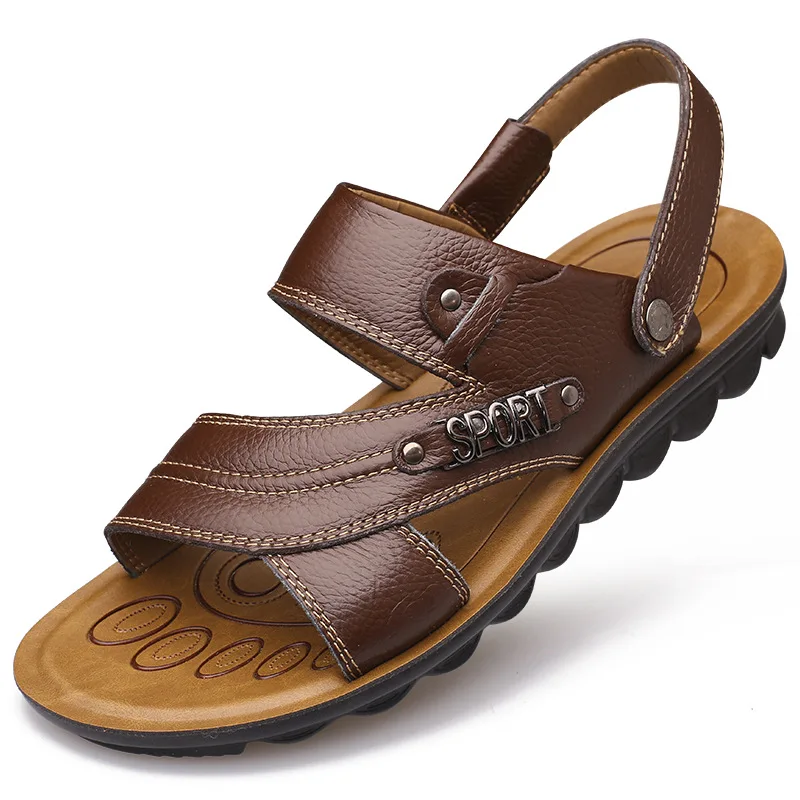 

Summer Men Sandals Breathable Casual Leather Beach Shoes Men LightWeight Non-slip Wear Resistant Outdoor Slippers Zapatos Hombre