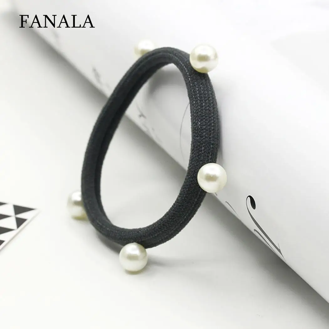 Эластичный искусственный жемчуг стрейч для женщин волос галстук-лента конский хвост держатели - Цвет: Black