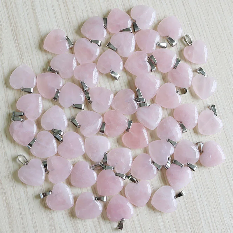 Fashion natural rose quartz stone Love Heart Pendants 100pcs/lot Wholesale