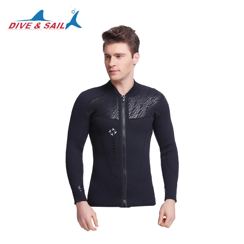 De neopreno de 3mm chaqueta traje de neopreno negro frente cremallera para los hombres traje de buceo manga larga piscina Surf, pesca submarina, traje de neopreno