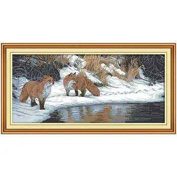 

oneroom Winter fox painting Counted Cross Stitch 11CT 14CT Cross Stitch Set nimals Diy Cross-stitch Kit Embroidery Needlework