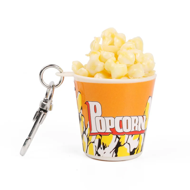 Creative Simulation Artificial Food Keychain Toy Popcorn Bowlful Key Pendant  W0 
