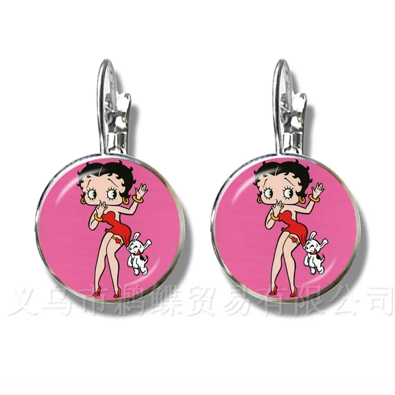 Женские классические серьги с узором Betty Boop очаровательные стеклянные купольные