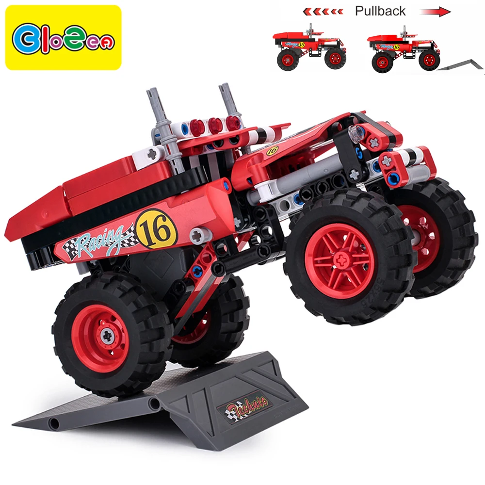 Technic compatible pull back car toy truck enlighten bricks building blocks set block