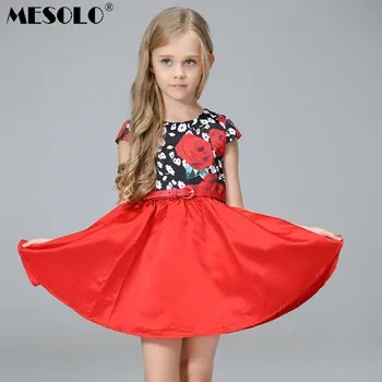 

MESOLO 2018 spring and summer new style European and American wind girl print dress, flower belt belt, Amazon eBay supply