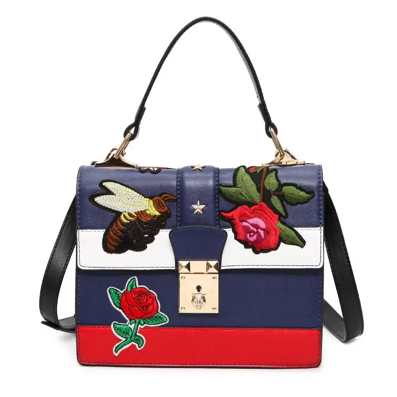 2017 Autumn National Vintage Embroidery Shoulder Bag Women Floral/Bee