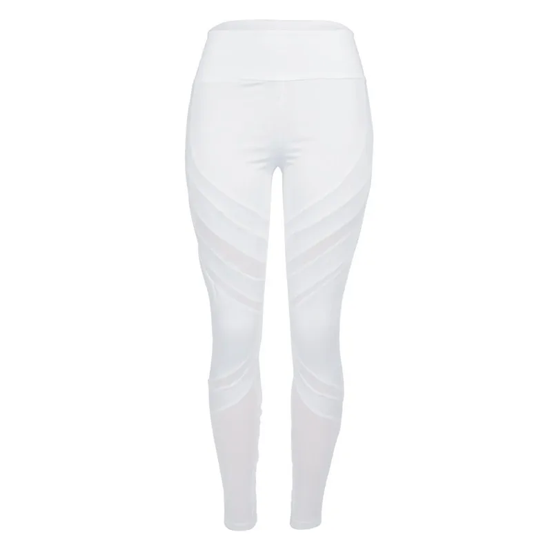 Фитнес Спортивные леггинсы женские брюки для йоги с сеткой эластичные леггинсы для тренировок и бега спортивная одежда тренировка плюс размер брюки - Цвет: White